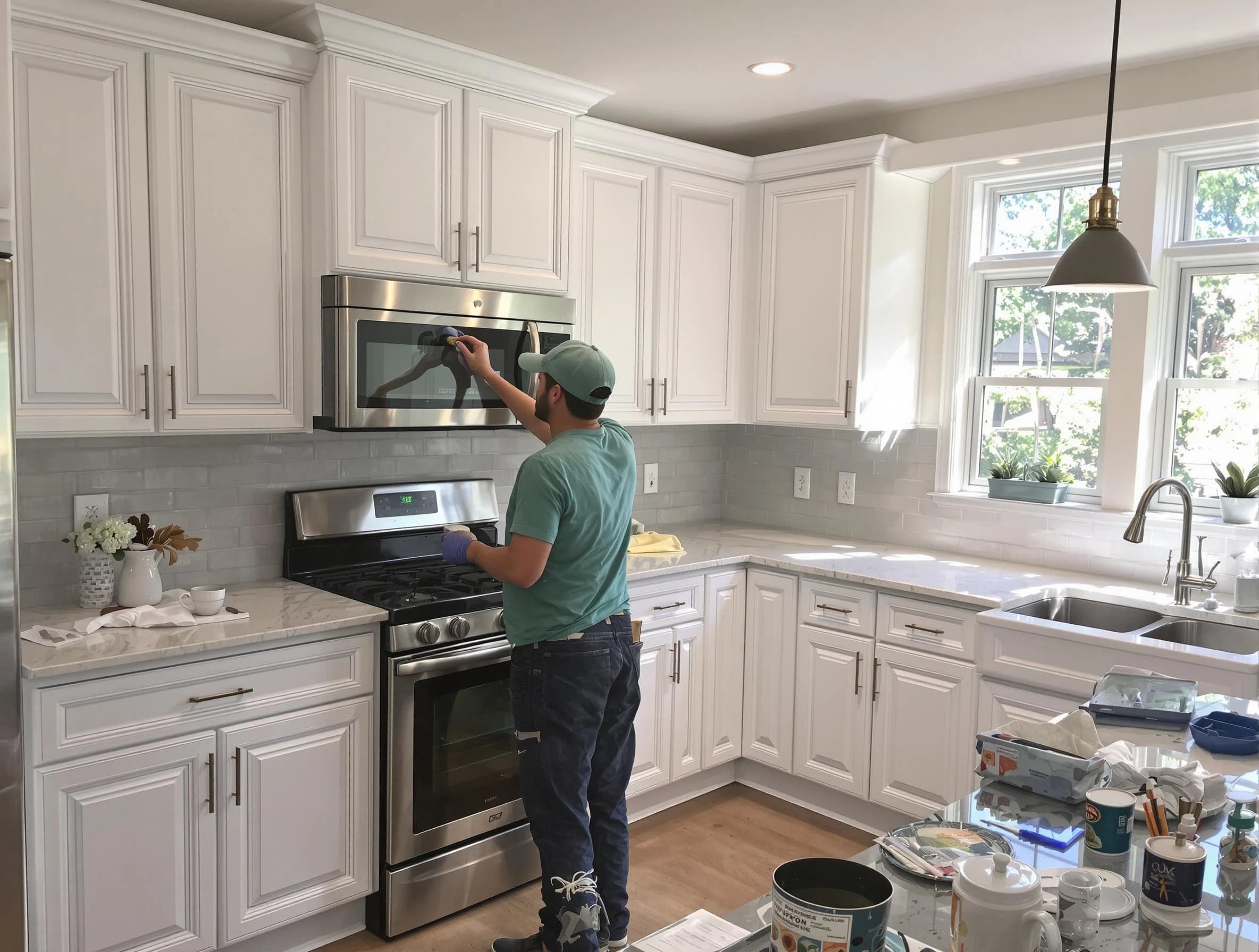 Kitchen cabinets being refinished by Youngtown House Painters in Youngtown, AZ